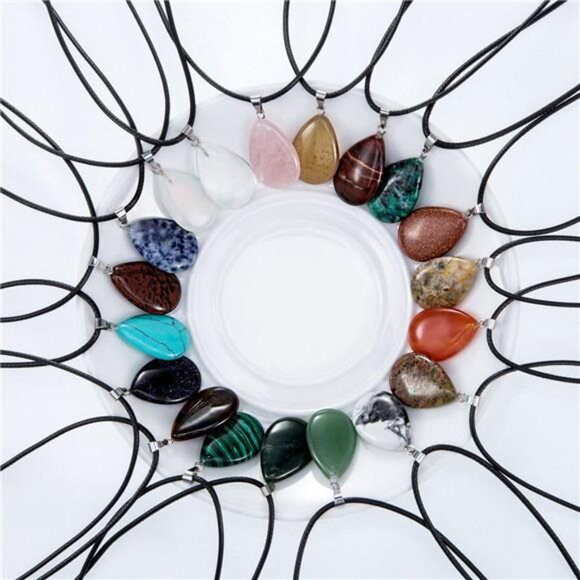 20 Pieces Stone Pendants Water Drop Shape Beads Crystal Quartz Stone Charm - Picture 4 of 8